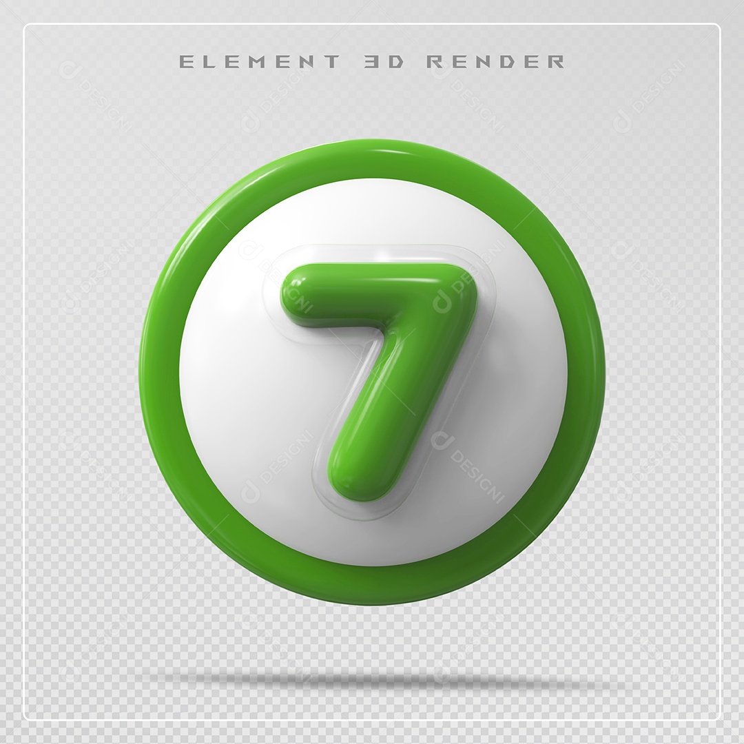 Elemento 3D Número 7 Verde para Composição PSD