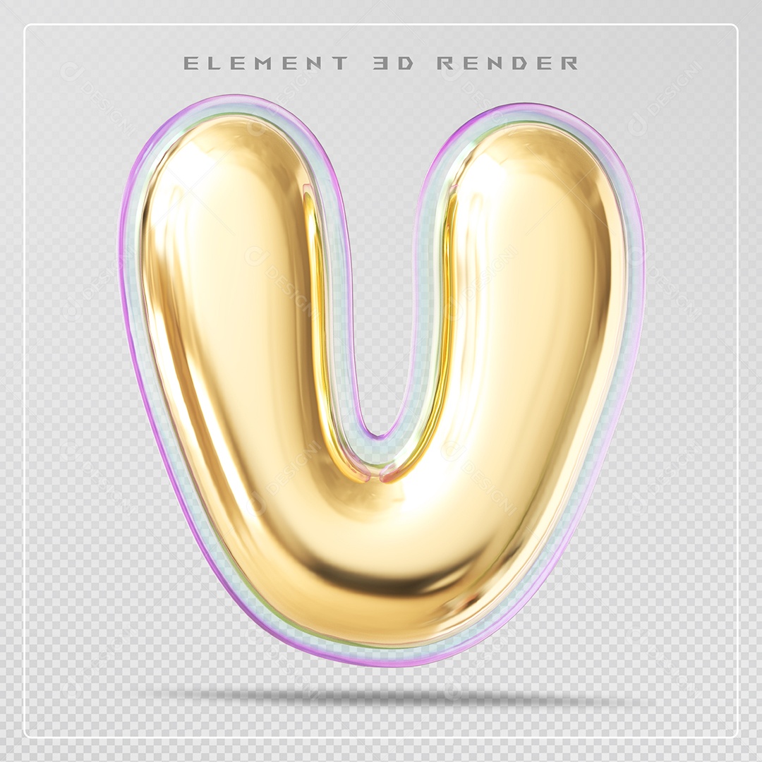 Elemento 3D Letra V Dourado Para Composição PSD