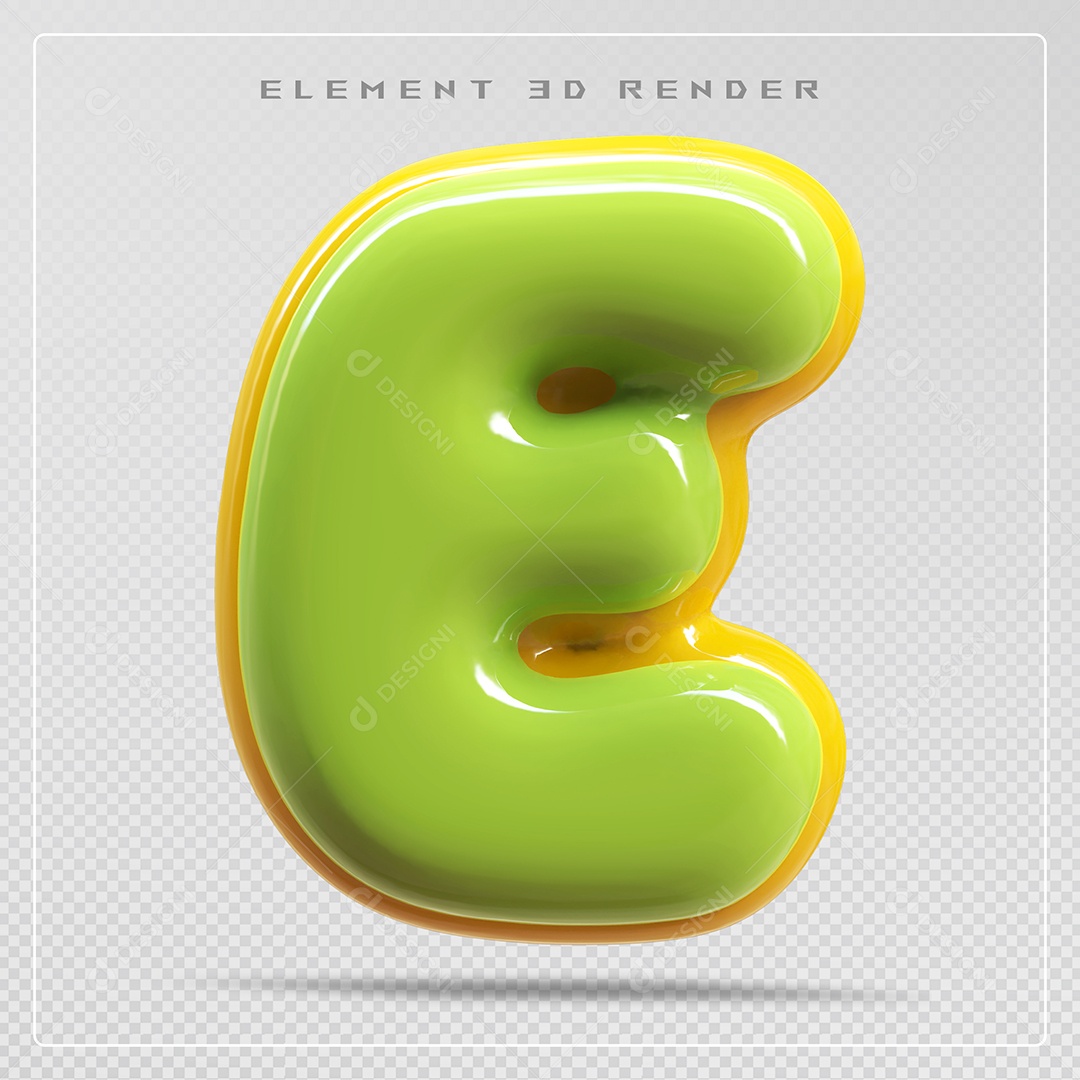 Elemento 3D Letra E Verde Para Composição PSD