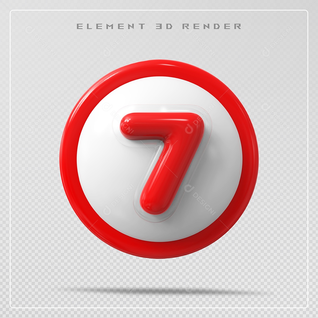 Elemento 3D Número 7 Vermelho para Composição PSD
