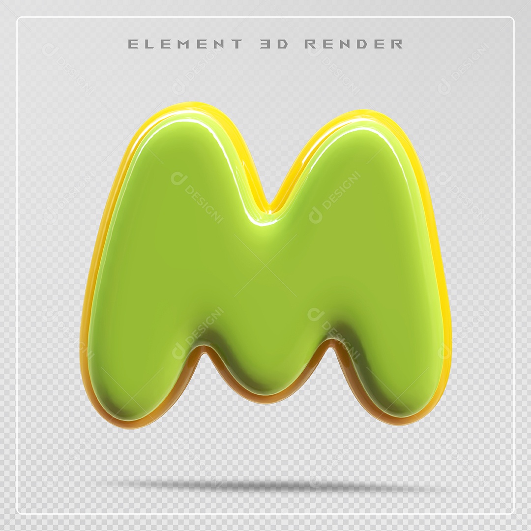 Elemento 3D Letra M Verde Para Composição PSD