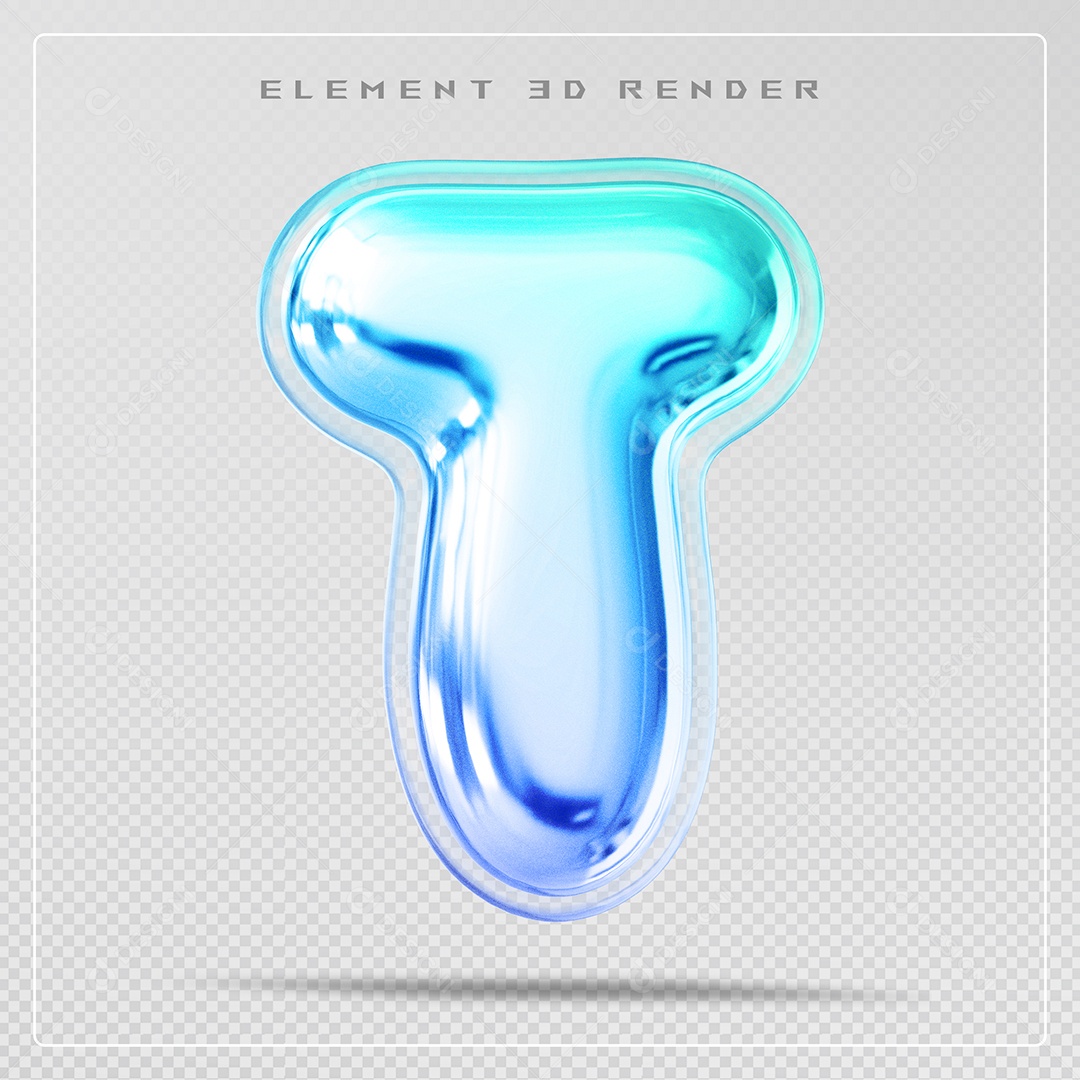 Elemento 3D Letra T Azul Para Composição PSD