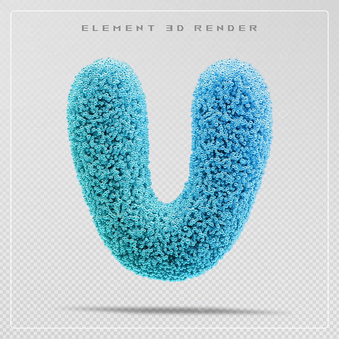 Elemento 3D Letra V Azul Para Composição PSD