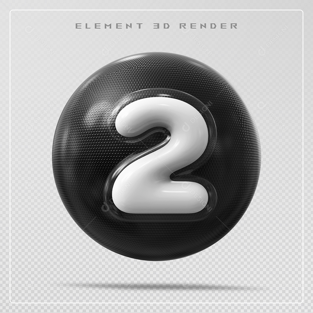 Elemento 3D Bola De Número 2 Branco para Composição PSD