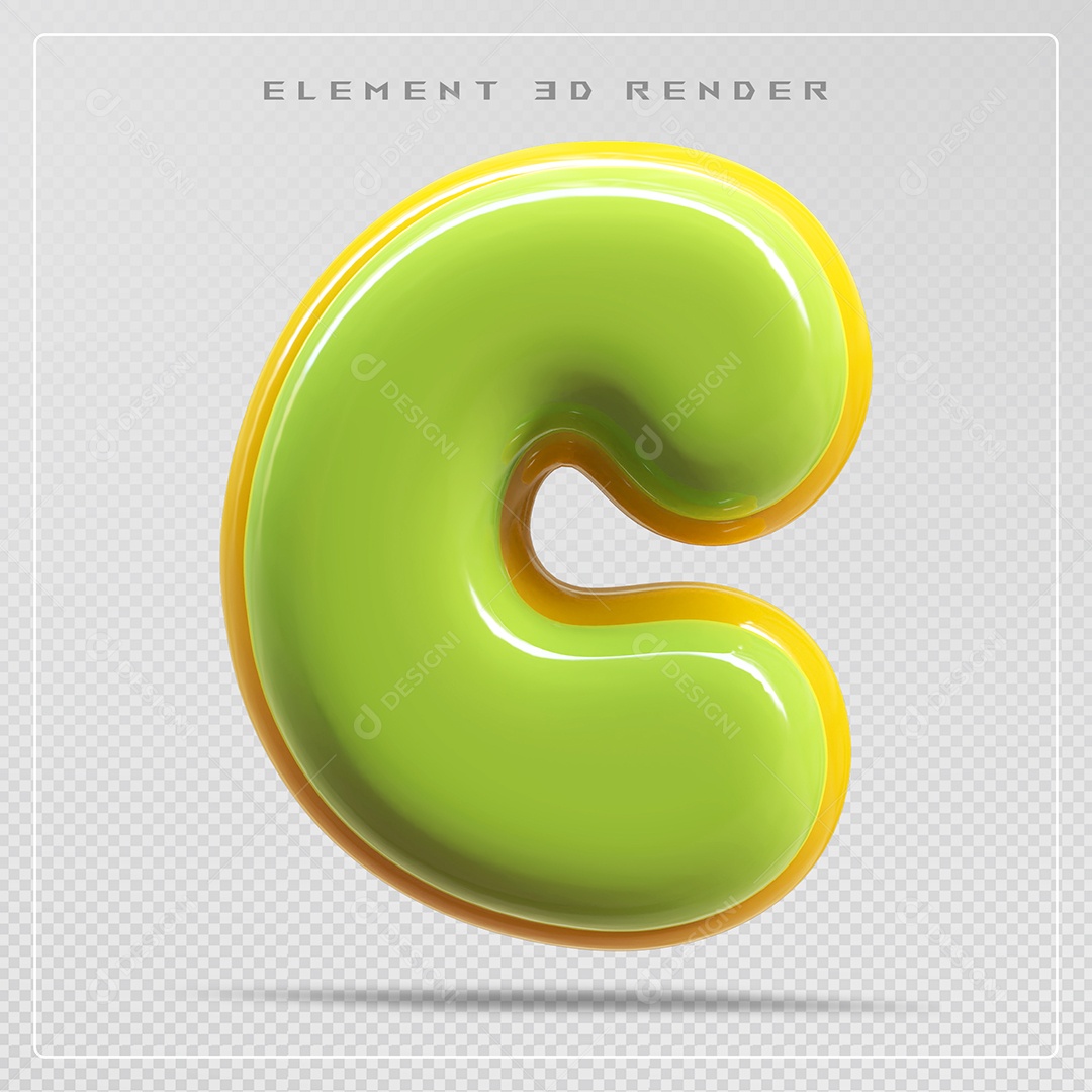 Elemento 3D Letra C Verde Para Composição PSD