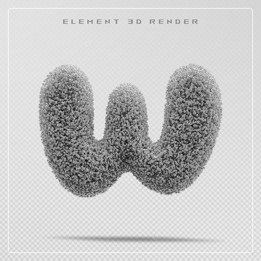 Elemento 3D Letra W Cinza Para Composição PSD
