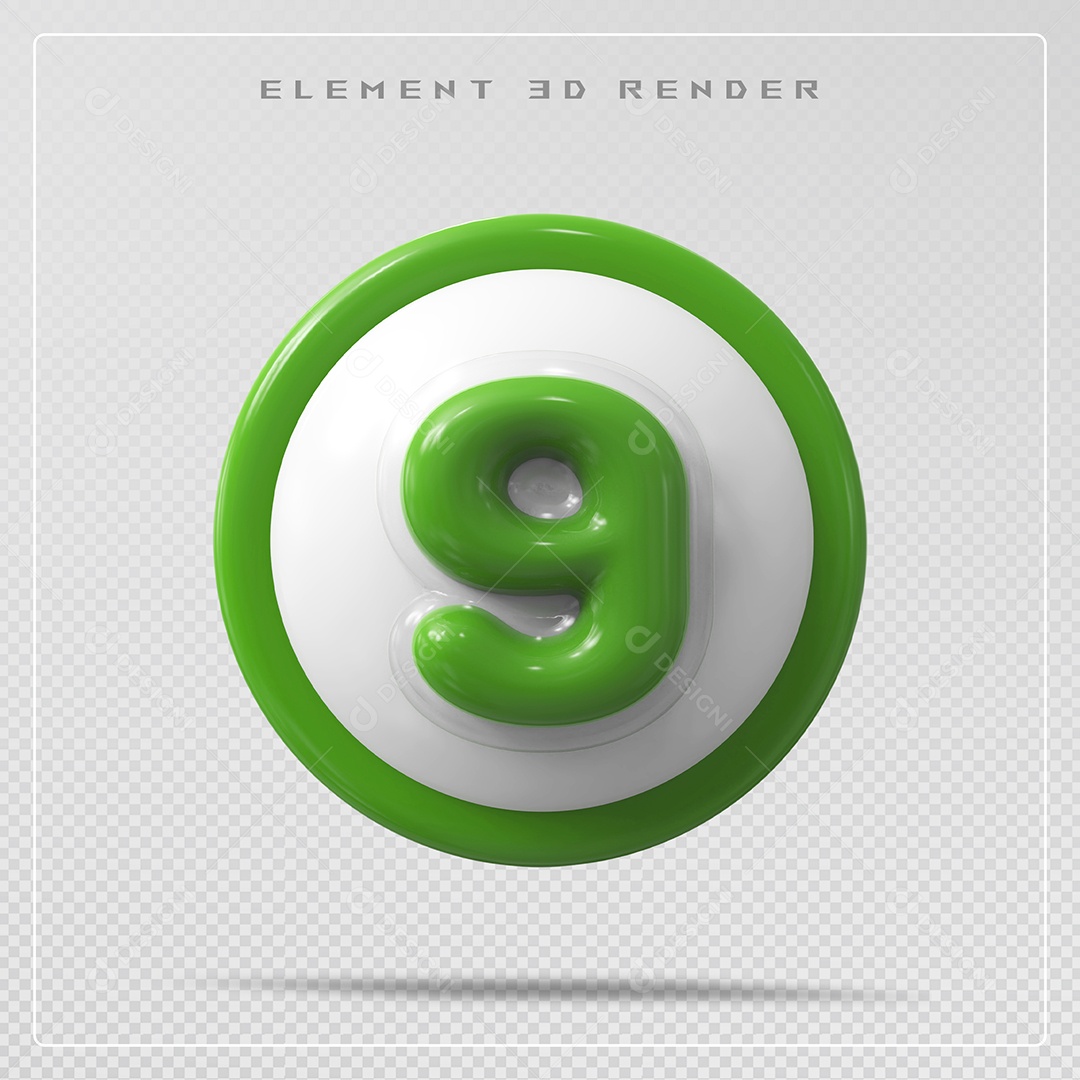 Elemento 3D Número 9 Verde  para Composição PSD