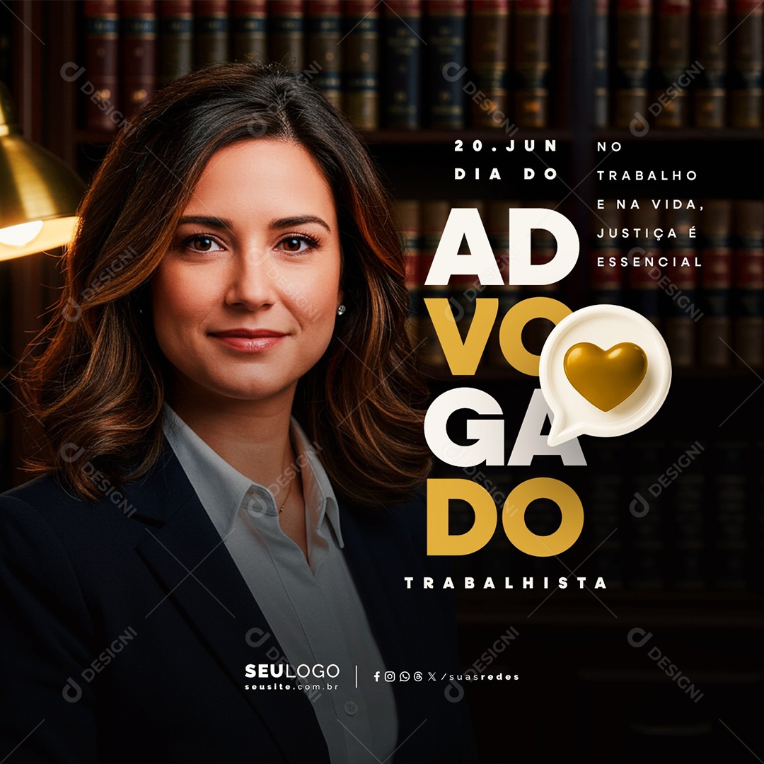 Dia Do Advogado Trabalhista 20 de Junho Social Media PSD Editável