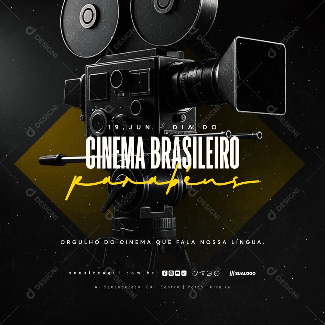 Dia Do Cinema Brasileiro 19 de Junho Parabéns Social Media PSD Editável