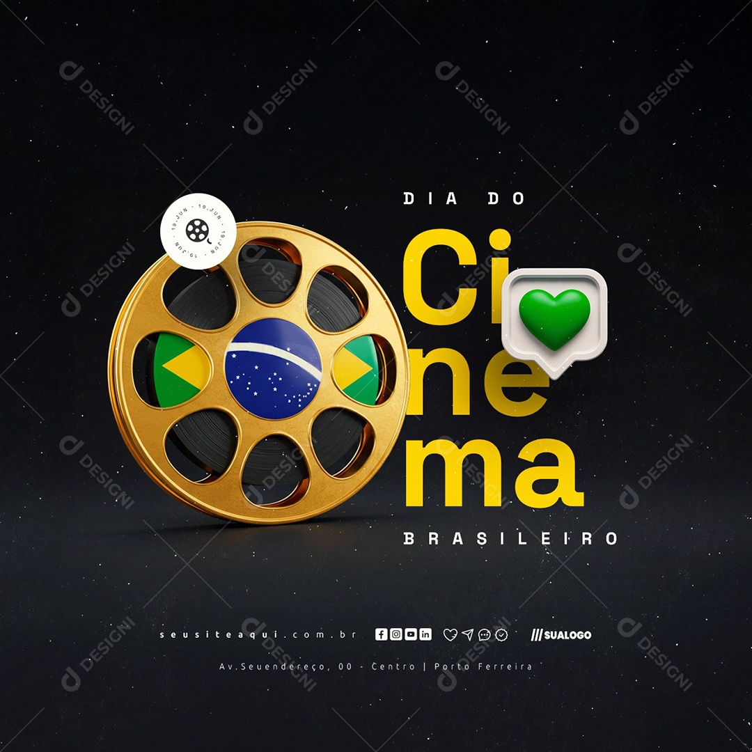 Dia Do Cinema Brasileiro 19 de Junho Social Media PSD Editável