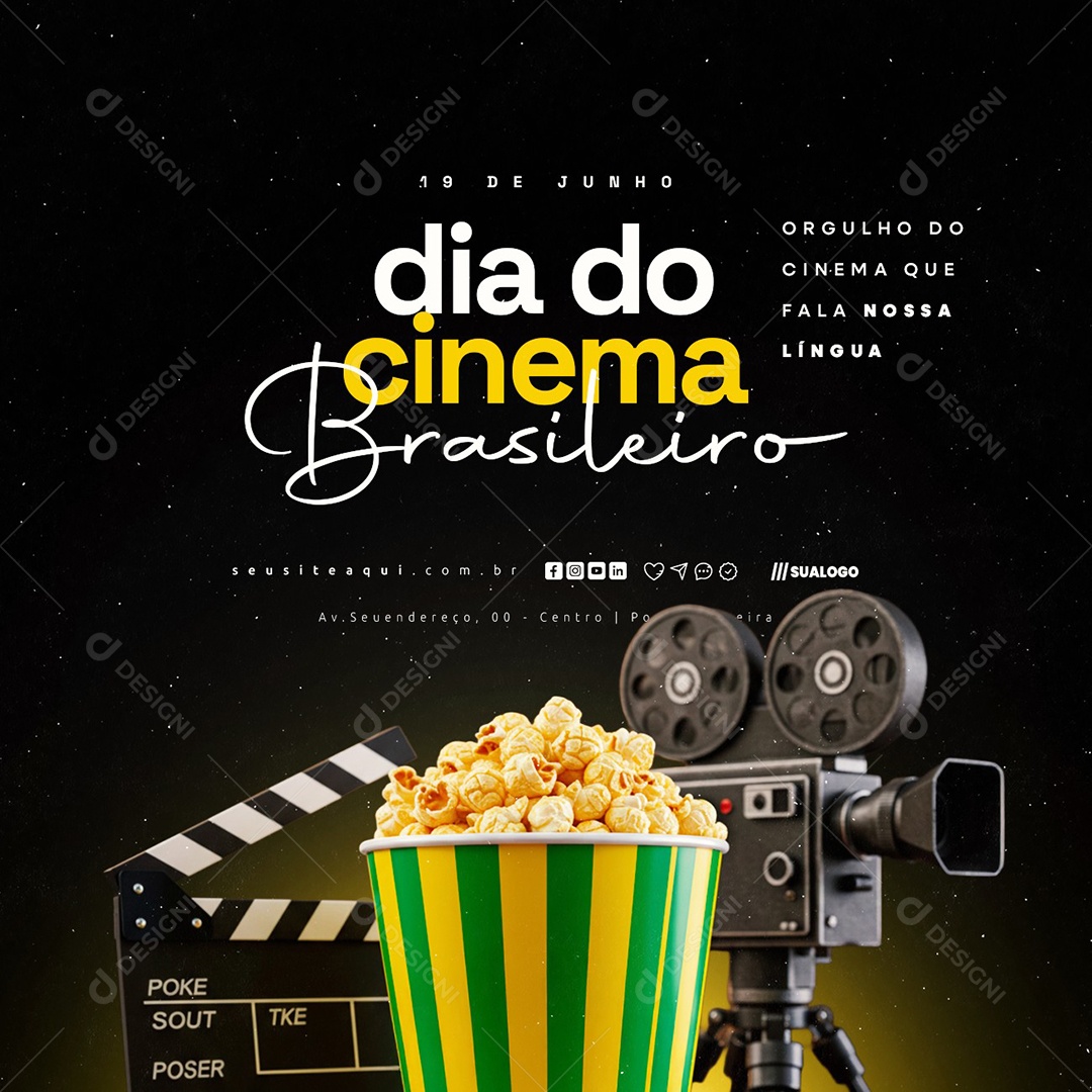 Dia Do Cinema Brasileiro 19 de Junho Social Media PSD Editável