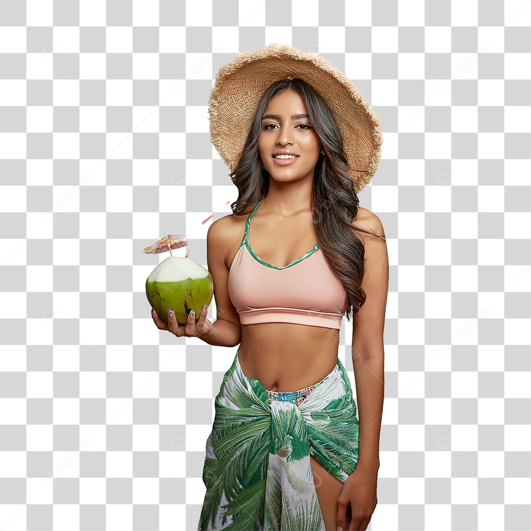 Mulher Morena com Roupa de Praia PNG Transparente