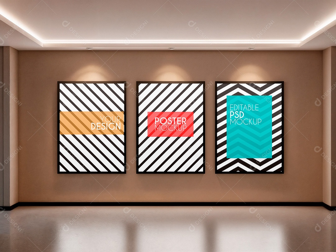 Poster Vertical na Galeria Mockup PSD Editável