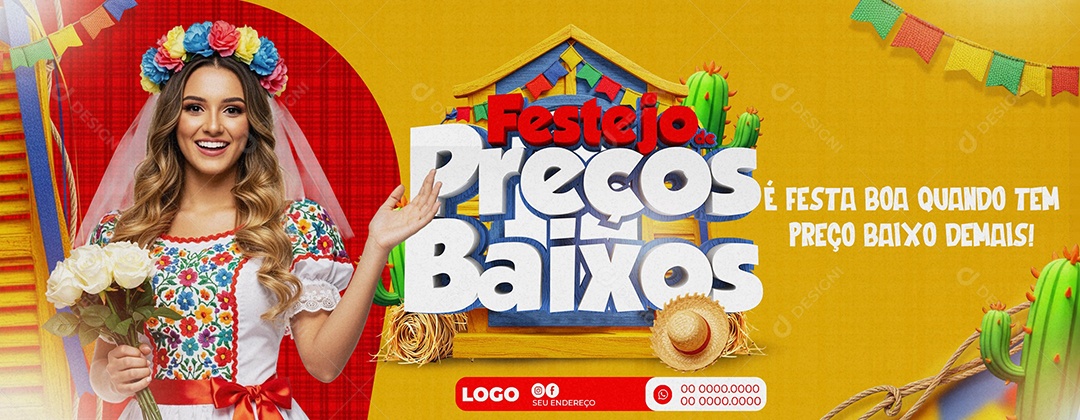 Banner Arraiá de Preços Baixos Social Media PSD Editável
