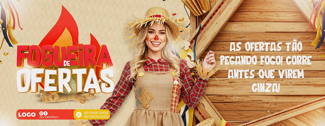 Banner Fogueira de Ofertas Supermercado Social Media PSD Editável