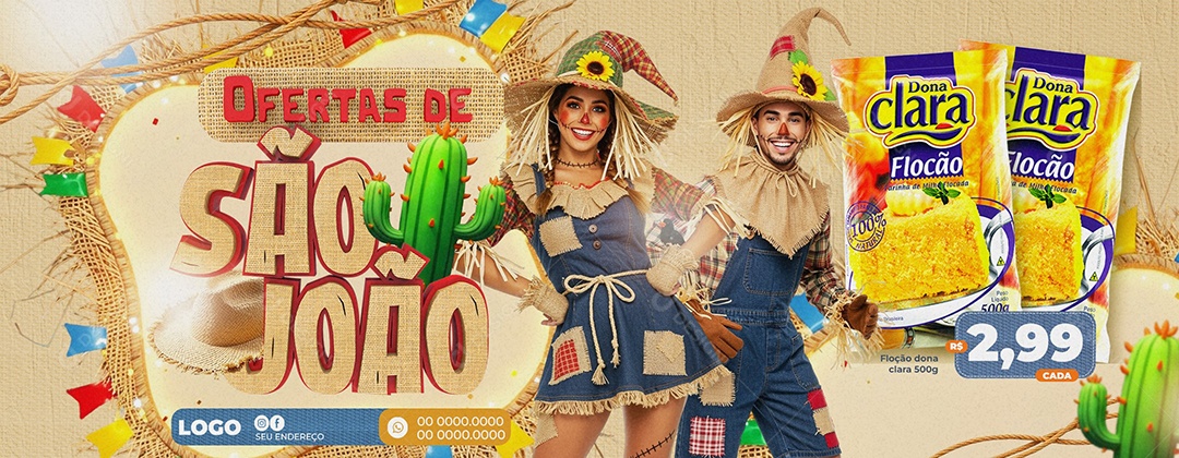 Banner Ofertas de São João Supermercado Social Media PSD Editável
