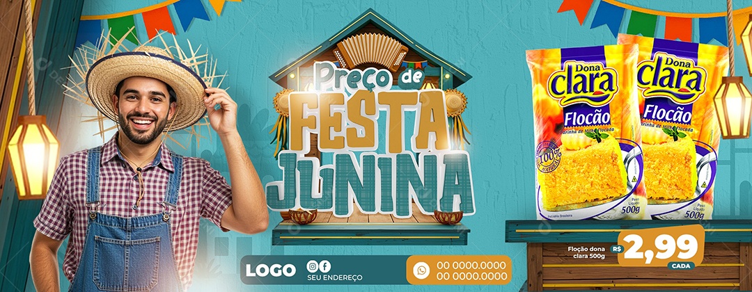 Banner Preço de Festa Junina Supermercado Social Media PSD Editável