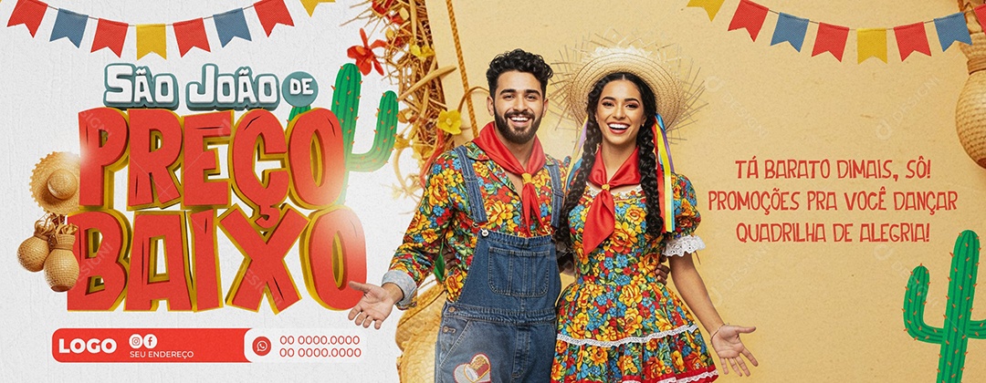 Banner São João de Preço Baixo Supermercado Social Media PSD Editável