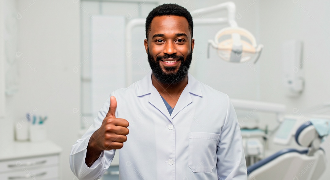 Dentista negro bonito fazendo gesto de legal
