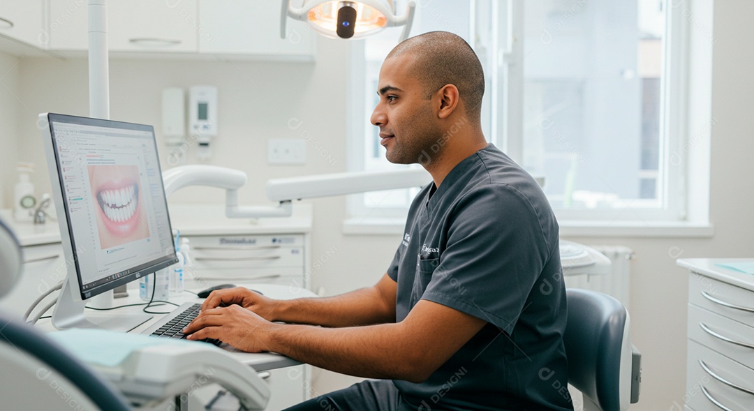 Dentista olhando raiox de uma paciente