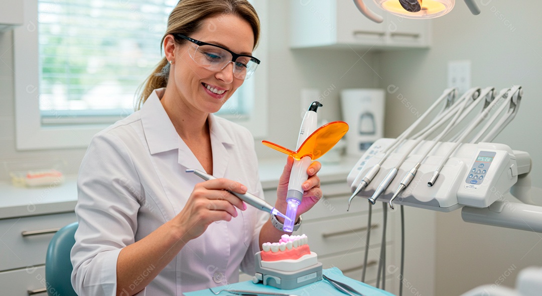 Dentista fazendo canal para teste em molde