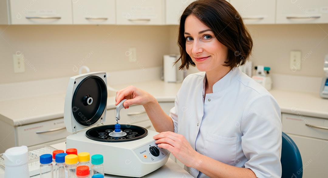 Dentista limpando aparelho de raio x uma bela profissional