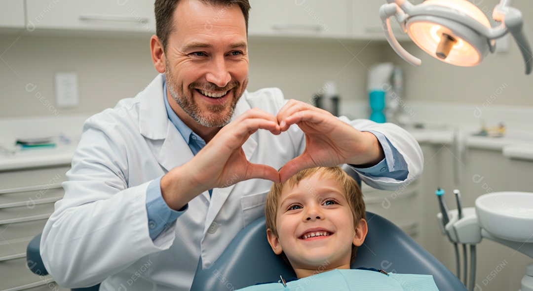 Dentista infantil com um garotinho no consultório