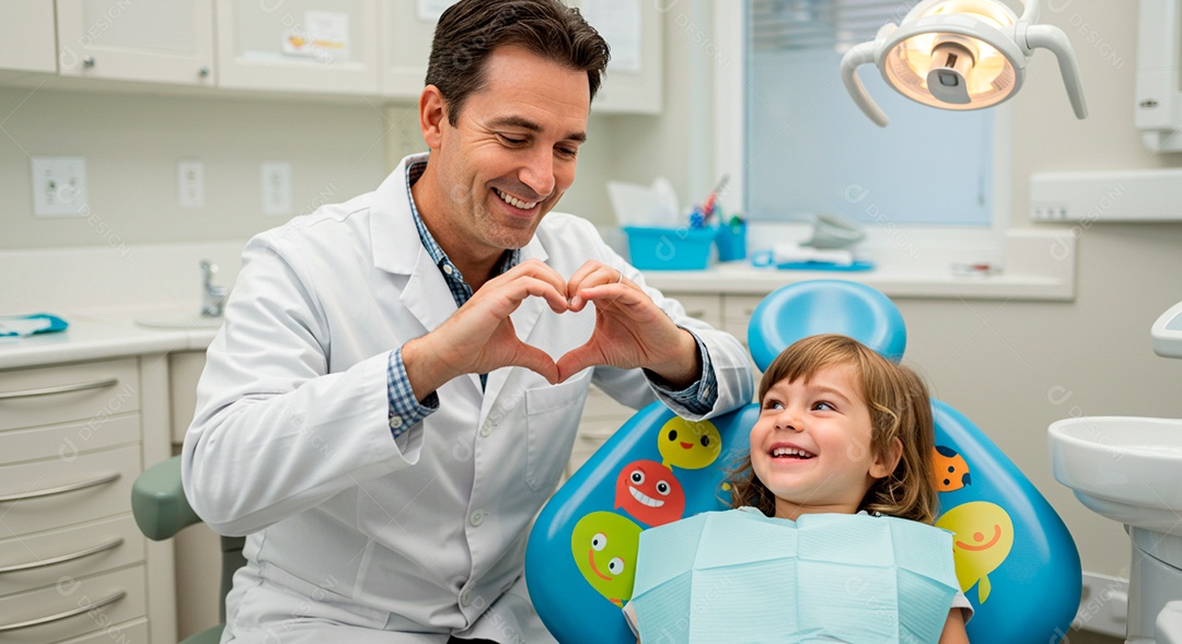 Dentista infantil com um garotinho no consultório