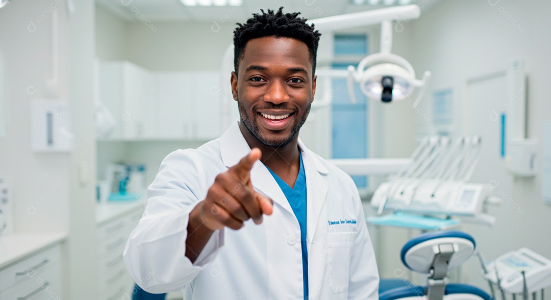 Dentista negro lindo em consultório odontológico