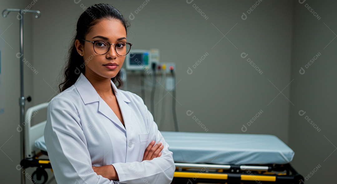 Médica jovem bonita a espera de seu paciente