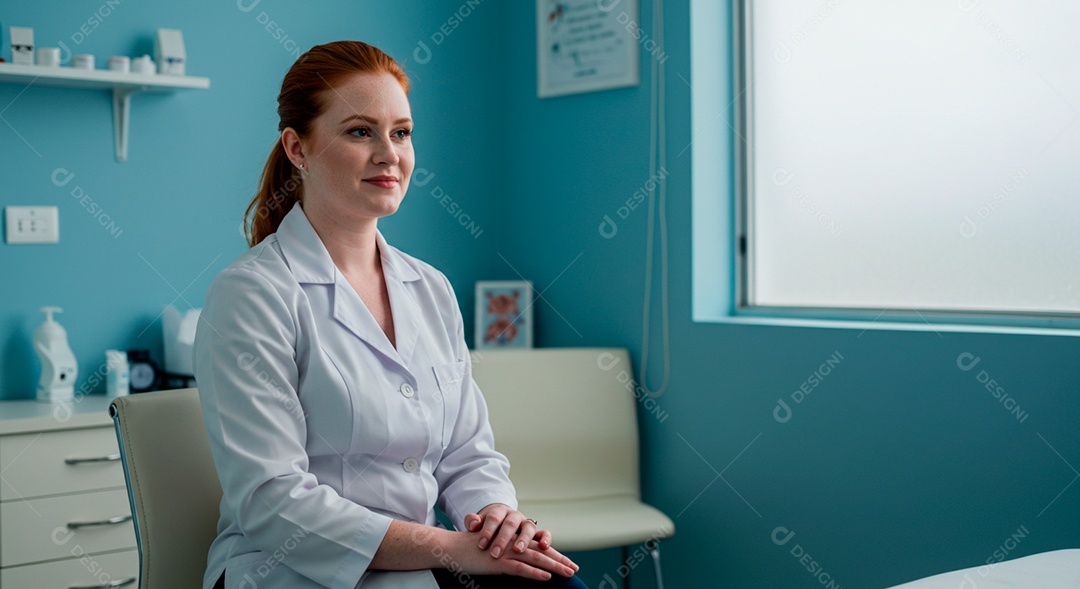 Médica no consultório a espera do paciente