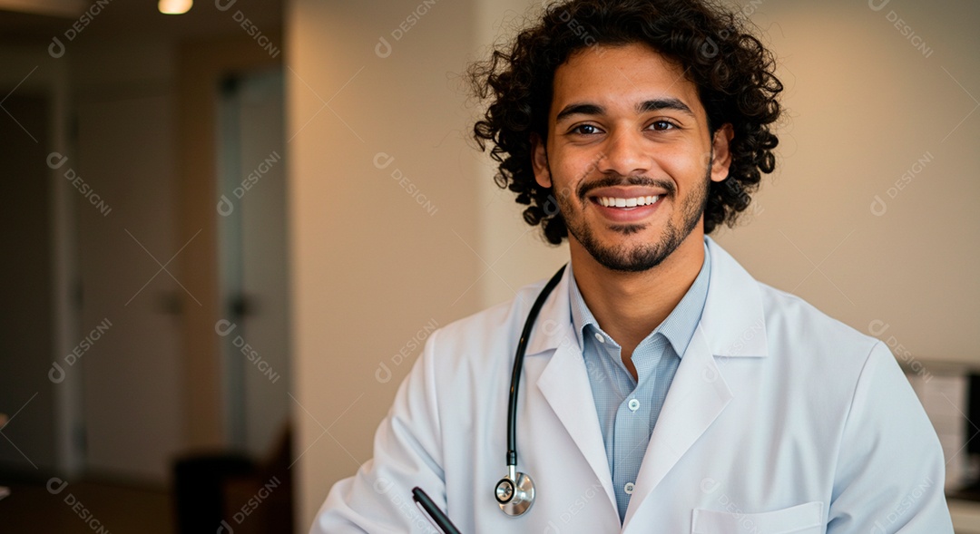 Médico feliz em seu ambiente de trabalho