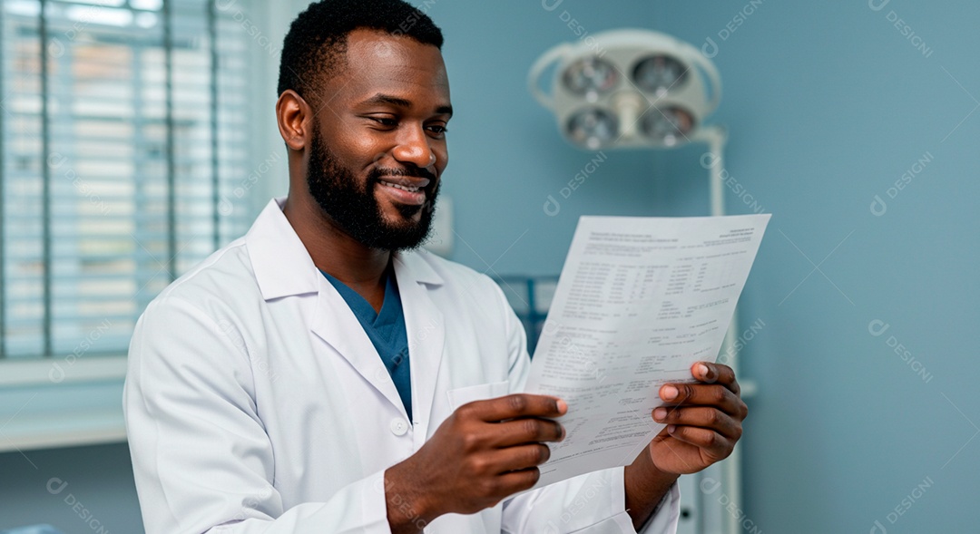 Médico negro bonito fazendo avaliação em exame de paciente