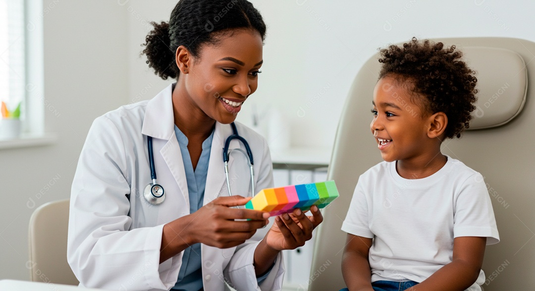 Médica pediatra atendendo um lindo garotinho