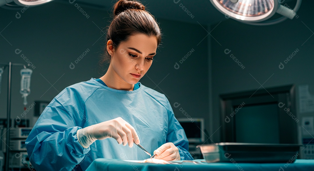 Médica cirurgiã em sala trabalhando