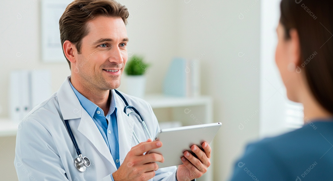 Médico bonito conversando com paciente