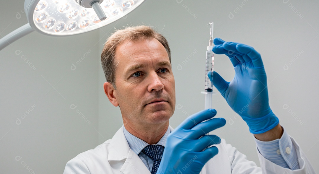 Médico bonito manuseando medicamentos para aplicação