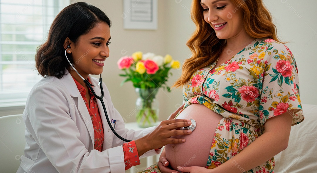 Médica linda fazendo atendiento a uma gestante