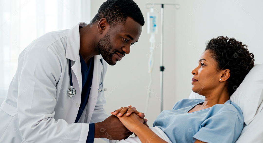 Médico negro bonito fazendo exame em paciente