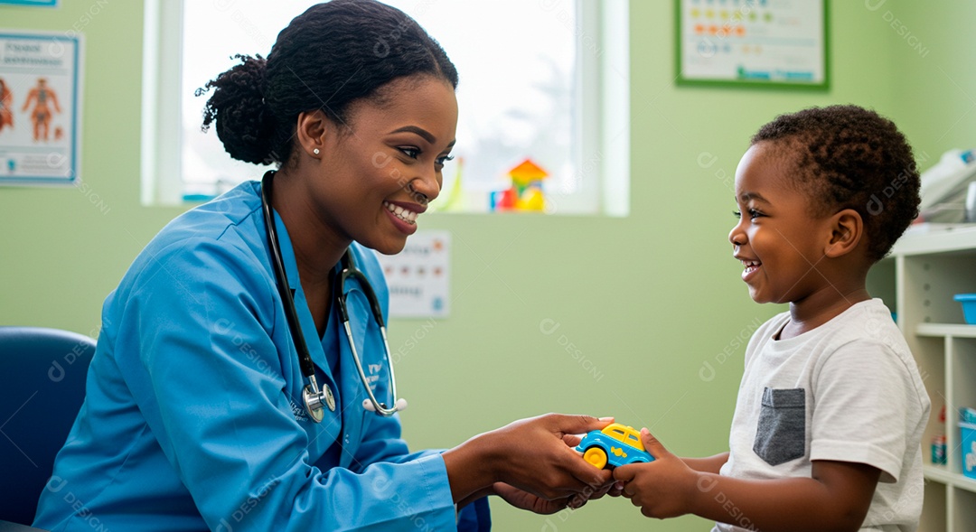 Médica pediatra atendendo um lindo bebê