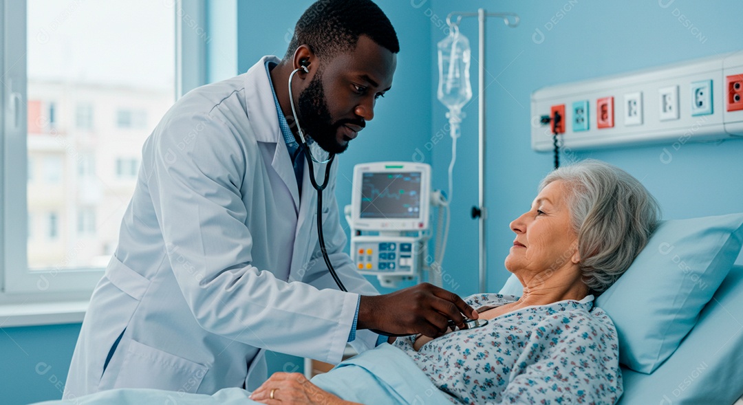 Médico feliz fazendo atendimento a uma idosa