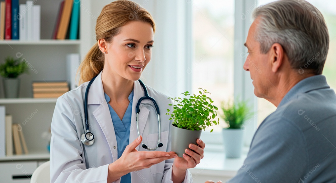 Médica bonita consultando um idoso