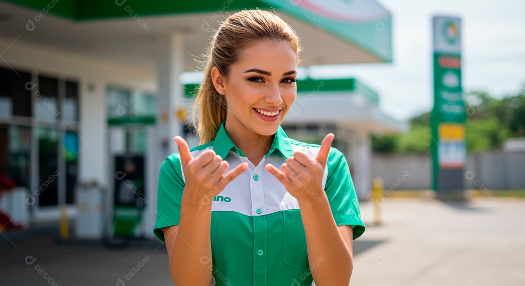 Mulher frentista feliz em um dia de trabalho