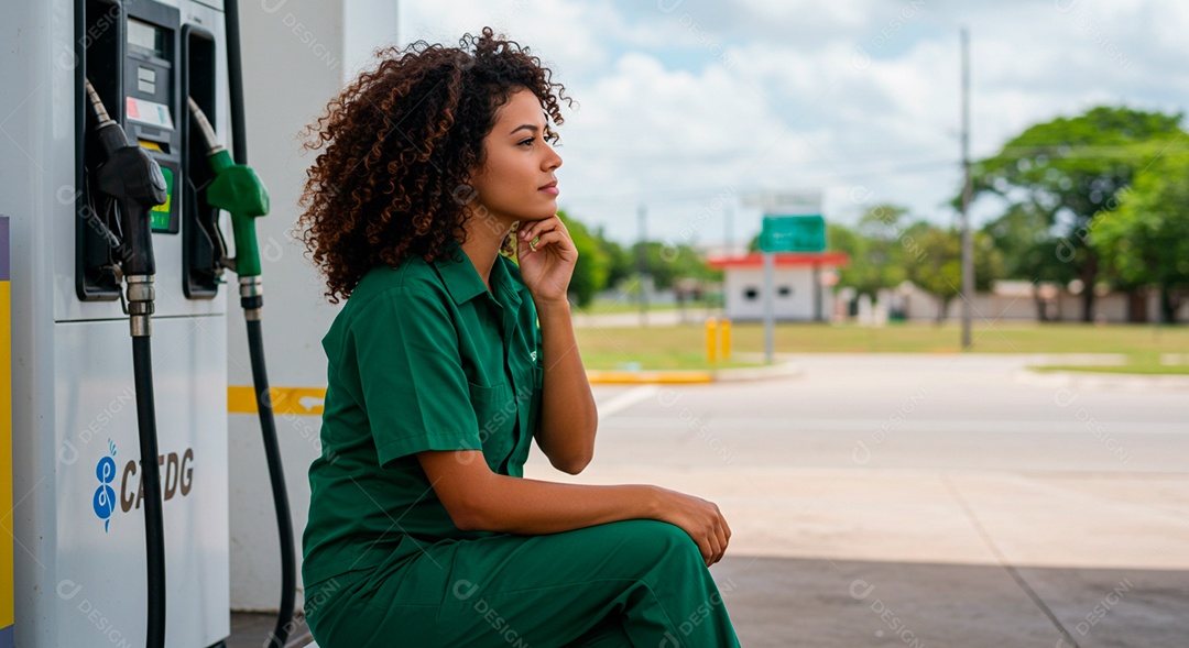 Jovem frentista feliz em seu lugar de trabalho