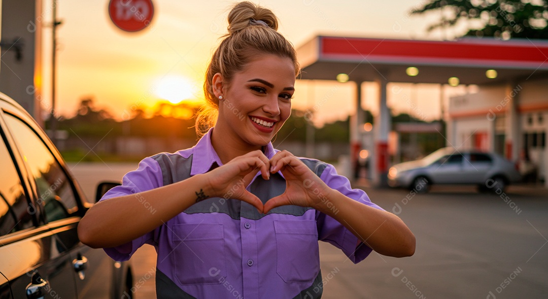 Uma linda frentista em horário de trabalho