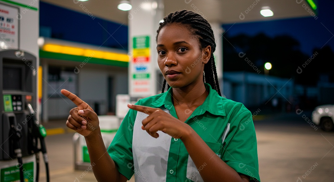 Frentista mulher bonita em seu ambiente de trabalho