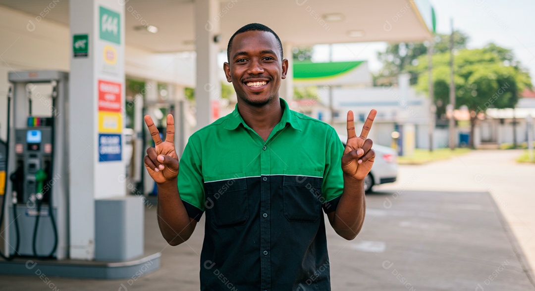 Homem negro frentista trabalhando em um dia de sol