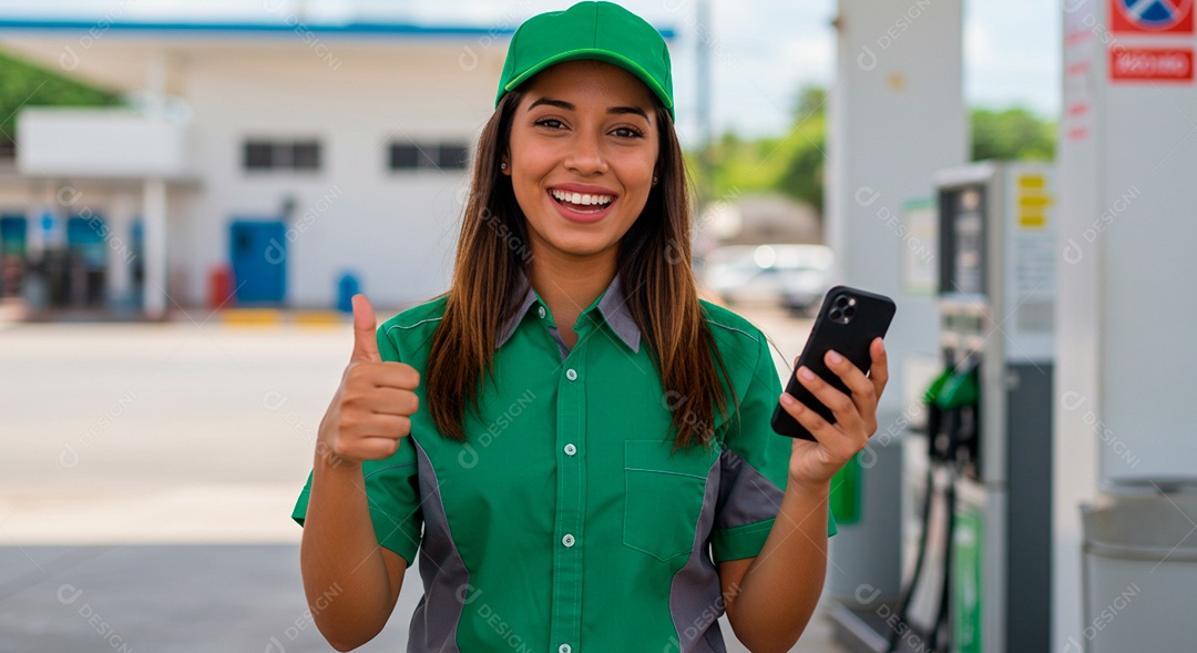 Frentista feliz no trabalho em um dia de sol