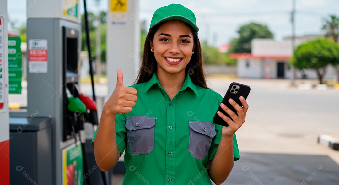 Mulher frentista em um posto
