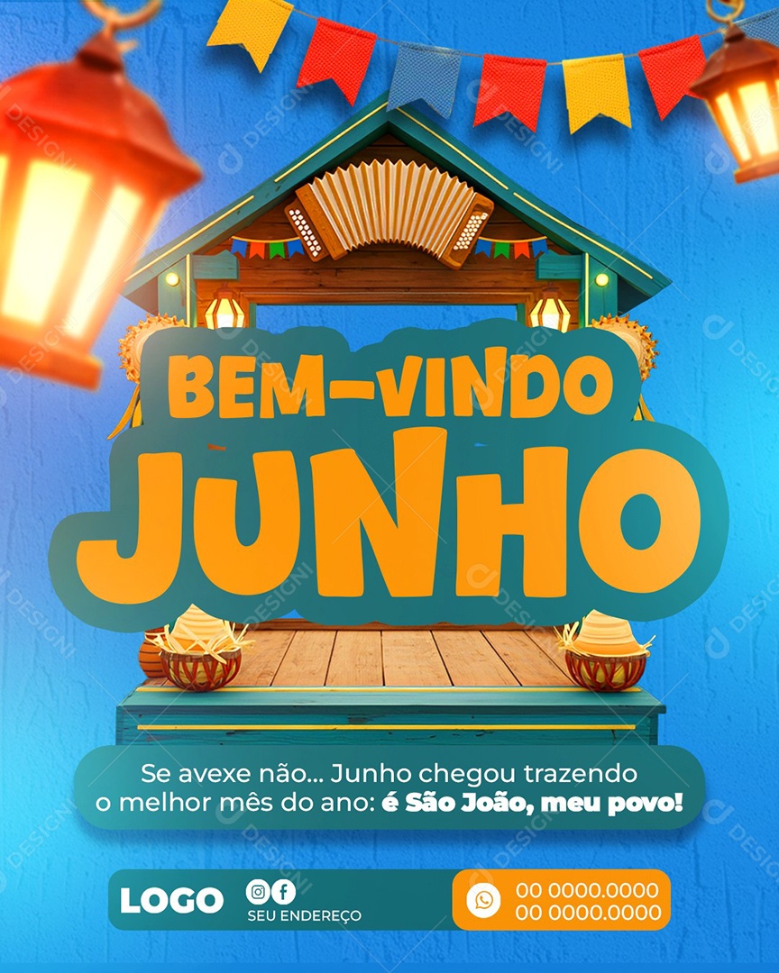 Feed Bem-Vindo Junho Azul Social Media PSD Editável